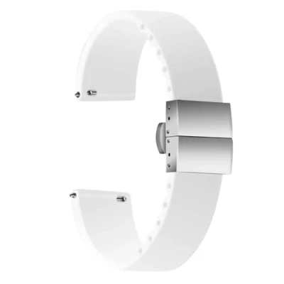 Imagen de ULLCHRO Correa Reloj Calidad Alta Recambios Relojes Caucho 14mm, 16mm, 18mm, 20mm, 22mm, 24mm Silicona con Acero Inoxidable Hebilla desplegable (16mm, White)