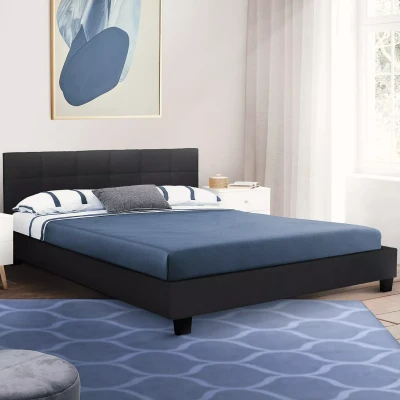 Imagen de IDMarket Cama doble Charlotte con cabecera y somier de 140 x 190 cm, PVC, color negro