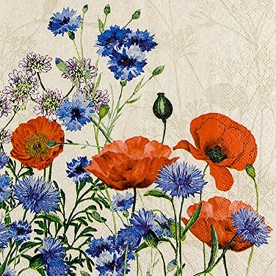 Imagen de 20 servilletas Eco Line sostenibles de papel reciclado 100% amapolas silvestres flores verano decoración mesa 33 x cm