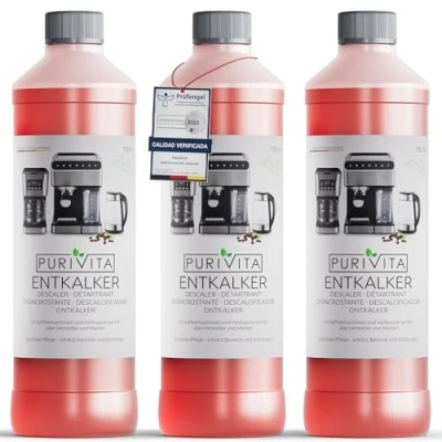 Imagen de PURIVITA Universal Descalcificador Cafetera Antical y mucho más Decalcificador para todas las marcas de primera calidad (3 x 750ml)