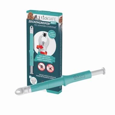 Imagen de tickSAFE Pinza para garrapatas con Cabezal de Agarre Giratorio su Uso en el Animal La Mejor sin apretar, Tirar o presionar Simplemente Girar hacia Fuera