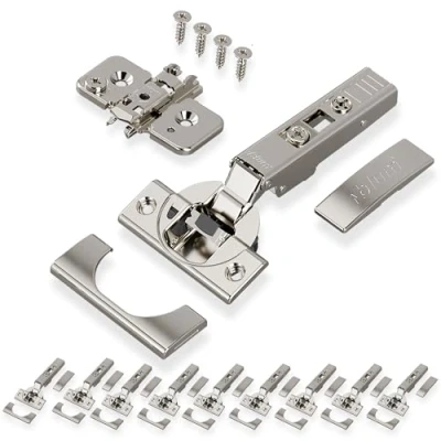 Imagen de BLUM CLIP TOP BLUMOTION Bisagra para muebles (10 unidades, 110, recta, con muelle, tornillos, tope de esquina, placa montaje en cruz excéntrica, acero, distancia 0 mm)