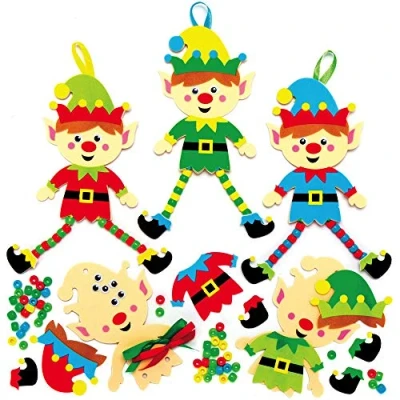 Imagen de Baker Ross AX398 Kits De Decoración Para Árbol Navidad Elfo Paquete 5, Suministros Creativos Arte Y Manualidades Navideños Que Los Niños Hagan Decoren