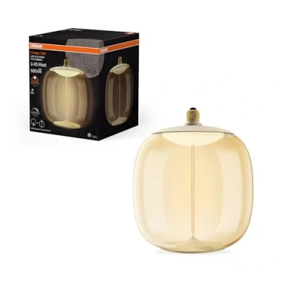 Imagen de OSRAM Vintage 1906 Big Oval es una lámpara decorativa regulable fabricada en plástico con tecnología de imán filamento LED. Ofrece 12 W, 1800K, E27, diseño ámbar, 250 mm diámetro, CRI 80.
