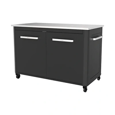 Imagen de Cozze Mesa de exterior con sobre acero inoxidable, 2 puertas y 4 ruedas inoxidable/negro/gris