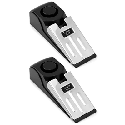 Imagen de QWORK® 2 Piezas Tope Puerta con Alarma, 120db Alarma de Protección Antirrobo 3 Sensibilidad Ajustable para Casa, Hotel