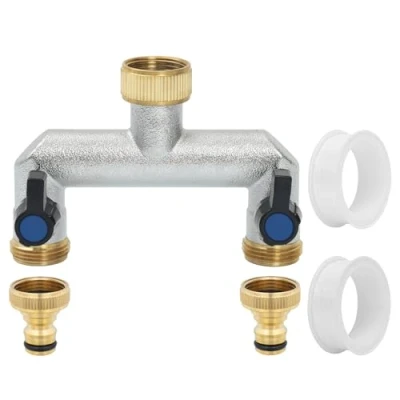 Imagen de Votoko Distribuidor de Agua del Grifo 2 Vías, Doble Jardin Salida con Adaptador 3/4&quot; Latón Conector, Vias para Cocina Exterior Jardín Césped (2 Vías)