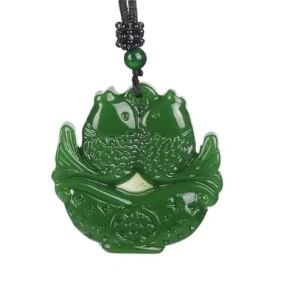 Imagen de LKSGJSNB Colgante Feng Shui, de Collar Jade Verde Shui for Mujer, pez la Fortuna Jaspe Yoga auténtico