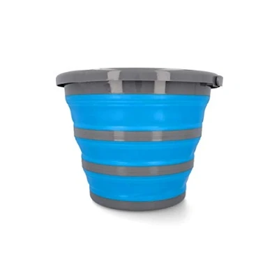 Imagen de Cubo de Agua Plegable 10 litros, para el hogar, Camping, Limpieza con vertedor, asa Transporte, Plegable, 1 Unidad, Color Azul