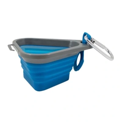 Imagen de Kurgo Mash N&#039; Stash, Cuenco de Viaje para Perro, Plegable Silicona, Bebedero Comedero Portátil, sin BPA, Senderismo, con Mosquetón, Azul, L, Grande