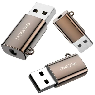 Imagen de MOSWAG Adaptador de Audio con Tarjeta Sonido Externa USB a convertidor estéreo Auxiliar 3,5 mm Compatible Auriculares, PC, computadora portátil, Linux, Escritorio, PS4