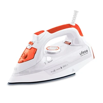 Imagen de Ufesa Steam Tech 2800 Plancha Vapor Vertical y Horizontal, W, Golpe de Max 180 g, Suela Cerámica, o en Seco, Triple Sistema Antical, Blanco / Rojo