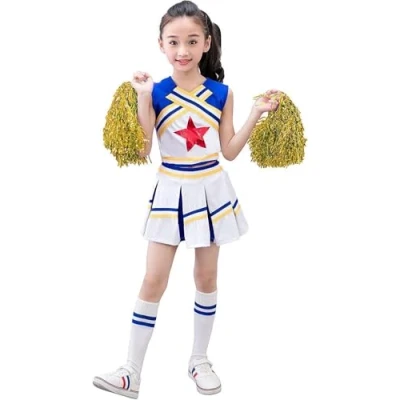 Imagen de LOLANTA Disfraz de Animadora para niñas, Carnaval o Evento Deportivo Disfraces con Pompones y Calcetines, Amarillo, 5 6 años, 120