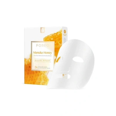 Imagen de Mascarilla facial FOREO Manuka Honey para piel seca y fatigada, pack de 3, fórmula profundamente nutritiva anti edad, no testada en animales compatible con los dispositivos UFO