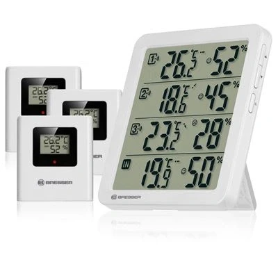 Imagen de Termómetro E Higrómetro con 1 Sensor Integrado Y 3 Sensores Inalámbricos blanco