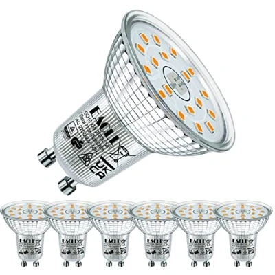 Imagen de EACLL Bombillas LED GU10 Blanco Cálido 6W Reemplaza 80W Halógena, Pack de 6, Focos Sin Parpadeo AC 230V, 2700K 625 Lúmenes 120 Spotlight, Lámpara Reflectora no Regulable