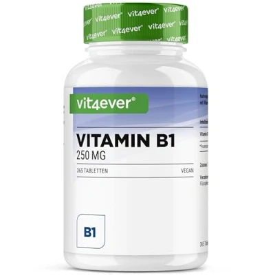 Imagen de Vitamina B1 (Tiamina) 250 mg 365 Comprimidos Premium: Clorhidrato de Tiamina Alta biodisponibilidad Suministro para 12 meses Sin aditivos no deseados Vegano