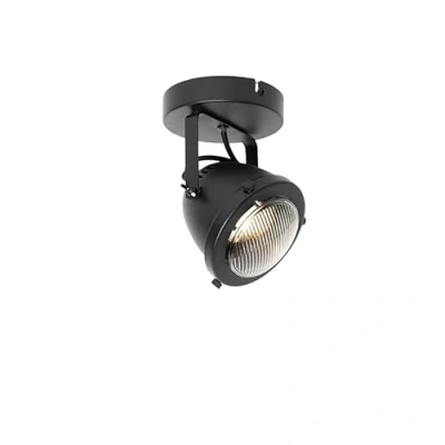 Imagen de Qazqa Foco industrial negro orientable Emado Acero/Vidrio Redonda Adecuado para LED Max. 1 x 25 Watt