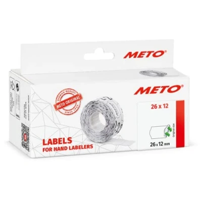 Imagen de Meto etiquetas para etiquetadoras manuales (26x12 mm, 1 línea, blanco, 6000 unidades, removibles, Meto, Contact, Sato, Avery, Tovel, Samark, etc.)