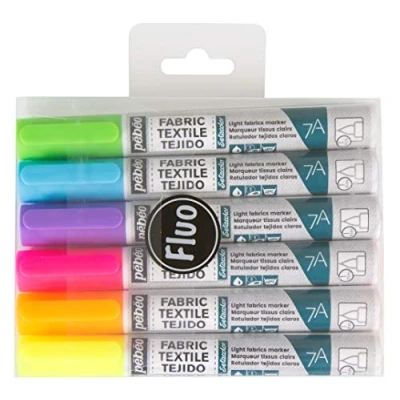 Imagen de Pébéo 803502 7 A Set de 6 rotuladores telas claras Surtido Neón Punta Redonda 4 Mm), multicolor