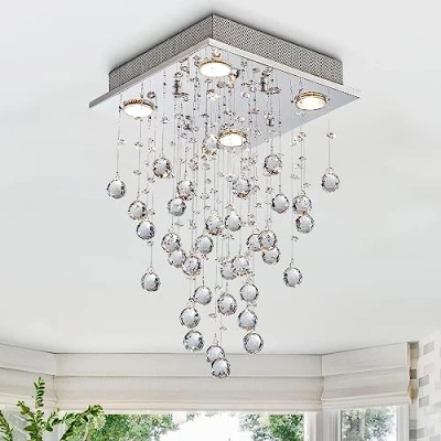 Imagen de BESTIER Cristal moderno Raindrop Araña Iluminación Montaje empotrado Lámpara de techo colgante para el comedor Cuarto baño Dormitorio Sala Diámetro 30 cm Altura 50