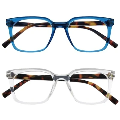 Imagen de OPULIZE KOI Gafas de Lectura Pack 2 Elegante Marco Rectangular Ancho Azul/Transparente Hombre Mujer Bisagras Muelle RR50 3C +2.00