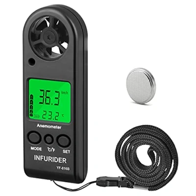Imagen de Anemómetro Digital de Mano INFURIDER YF 816B Portátil, Velocidad del Viento 0,3 a 30 m/s con Indicador SensaciónTérmica para Disparar y Escalar