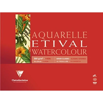 Imagen de Clairefontaine 96389C Un bloque encolado 1 lado de papel dibujo Etival Grain Classic 10 hojas 14,8 x 21 cm, 300 g, blanco