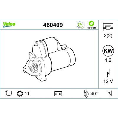 Imagen de VALEO 460409 Motor de arranque 12 1,2 11 L 40 HYUNDAI: SANTA FE 2, H 1 / Starex MPV, ix35