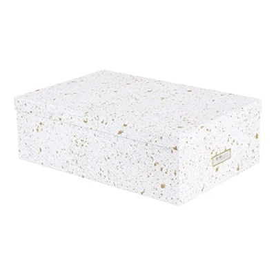 Imagen de Bigso Box of Sweden Set 3 Storage Boxes for Bedroom, Children&#039;s Study or Bathroom Organiser with Lid Fibreboard and Paper Gold Speckled