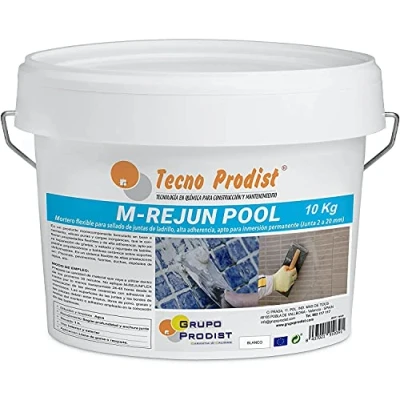 Imagen de Tecno Prodist M REJUN POOL (10 Kg) Mortero flexible para sellado de juntas baldosas y gresite en piscinas, ceramica, ladrillo, etc, apto inmersión permanente (Junta 2 a 20 mm) Blanco