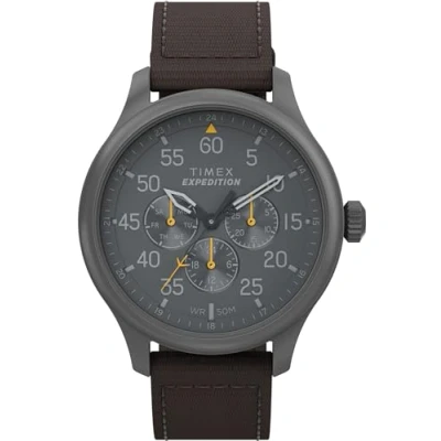Imagen de Timex Expedition Field Reloj para hombre de 43 mm, pulsera marrón, esfera negra, caja en gris plomo TW4B30900