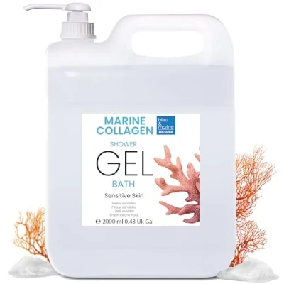 Imagen de Gel de Ducha Colágeno Triple Accion: Limpiador Facial, Corporal y del Cabello. Efecto Reafirmante Anti Edad. Cuidado Piel Atopica, Sensible Seca 2000 ml