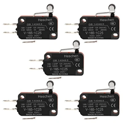Imagen de Heschen Micro interruptor, V 165 1C25, SPDT, palanca de rodillo corto, 16A 250VAC, 5PCS