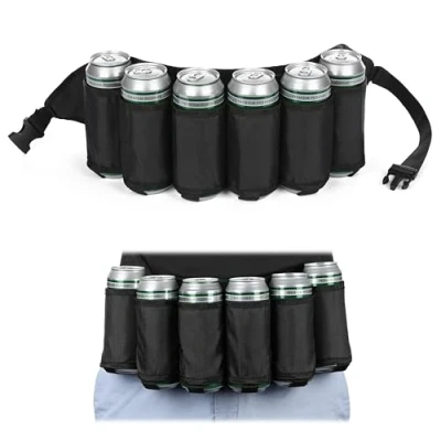Imagen de FunX Cinturón de cerveza para 6 botellas o latas, soporte ajustable festivales, JGA, fiestas, carnaval y camping, 72 120 cm, Negro , talla única, Riñonera