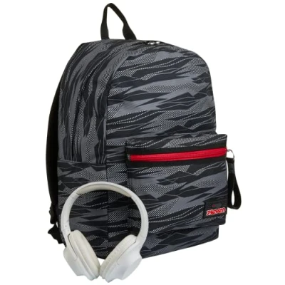 Imagen de Seven Mochila, IMUSICPACK bolsa para libros, chicos&amp;chicas Gran capacidad, la escuela, el deporte, tiempo libre, funda portátil, con auriculares, puerto USB, Negro