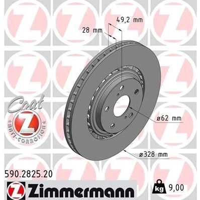 Imagen de ZIMMERMANN COAT Z 590.2825.20 Disco de freno 328 28 7/5 5 114 ventilación externa revestido TOYOTA: RAV4 IV SUV, LEXUS: NX, RX III