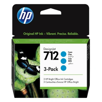 Imagen de HP 712 3ED77A Cian, Paquete de 3 Cartuchos Tinta Original HP, 29ml, para Impresoras Plotter Gran Formato DesignJet Series T650, T630, T250, T230 y Studio Cabezal Impresión 713