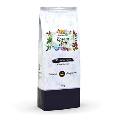 Imagen de Nortembio Sal de Epsom 700 g. Fuente Concentrada Magnesio Natural. Baño 100% Pura, sin Aditivos. Relajación Muscular y Buen Sueño. E Book Incluido.
