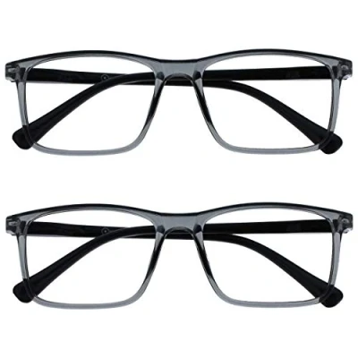 Imagen de Opulize Ink Pack 2 Gafas De Lectura Grande Transparentee Gris Hombres Mujeres Bisagras Resorte RR4 7 +3,00