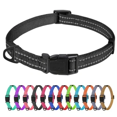 Imagen de TagME Collar Perro Ajustable,Collar Nylon Reflectante,para Caminar Correr Entrenamiento,para Perros Extrapequeños,Negro,1.5cm De Ancho