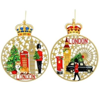Imagen de Gisela Graham Juego de 2 decoraciones colgantes madera para árbol Londres