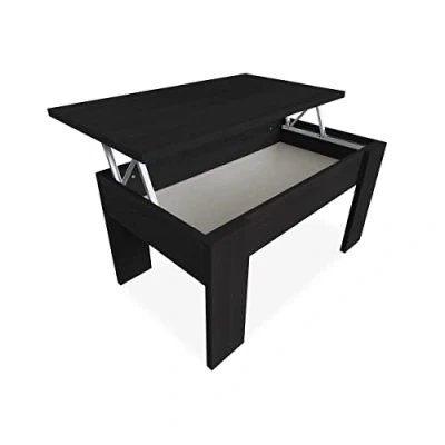 Imagen de Duérmete Online Wengue, Mesa de Centro Elevable, Mesita Salón o Comedor, Acabado en Color, Medidas: 90 cm (Ancho) x 50 (Fondo) 46 57 (Alto), Madera, 46/57
