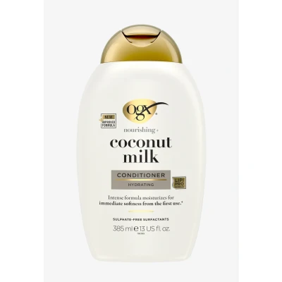 Imagen de OGX Nourishing + Coconut Milk Conditioner (385 ml), acondicionador hidratante con leche y aceite de coco proteína hidrolizada, sin sulfatos, para cabello seco