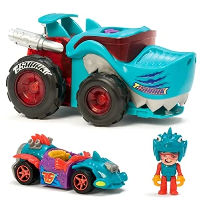 Imagen de T Racers Mega Wheels Shark vehículo Lanzador con 1 piloto y exclusivos. Compatible Otros Coches