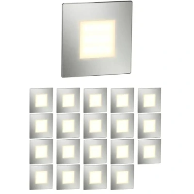 Imagen de ledscom.de 20 LED luz de escalera/luz pared empotrada FEX para interiores y exteriores, angular, acero inoxidable, 85 x 85mm, blanco cálido