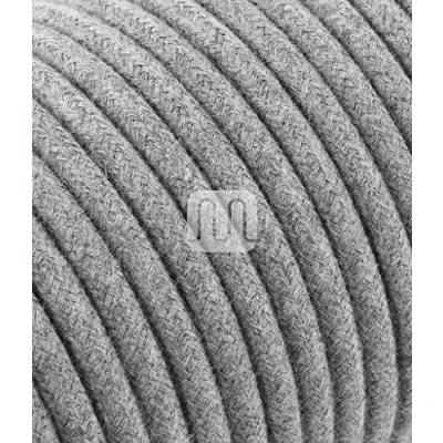 Imagen de Cable eléctrico redondo revestido de tela color gris con hilo crudo 10 metros 2 x 0,75 m para lámparas, lámparas techo, diseño fabricado en Italia.