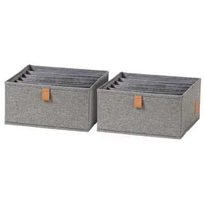 Imagen de LOVE IT STORE Premium Cajonera de 2 piezas Organizador armario tela lino Reforzado 6 compartimentos para sujetadores, camisas, pantalones Gris 30 x 15 cm