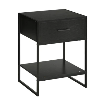 Imagen de HOMCOM Mesita de Noche Mesa Auxiliar con Cajón y Estante Almacenamiento para Dormitorio Salón Cama Oficina Estilo Moderno 45x40x60 cm Negro