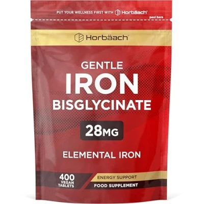 Imagen de Hierro Suplemento 28mg 180 pastillas veganas Iron Bisglycinate de Alta Absorción Sistema Inmune, Hemoglobina y Soporte energético Horbaach